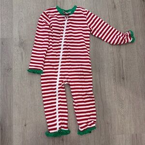 Festive Red and White Striped Kids Footie